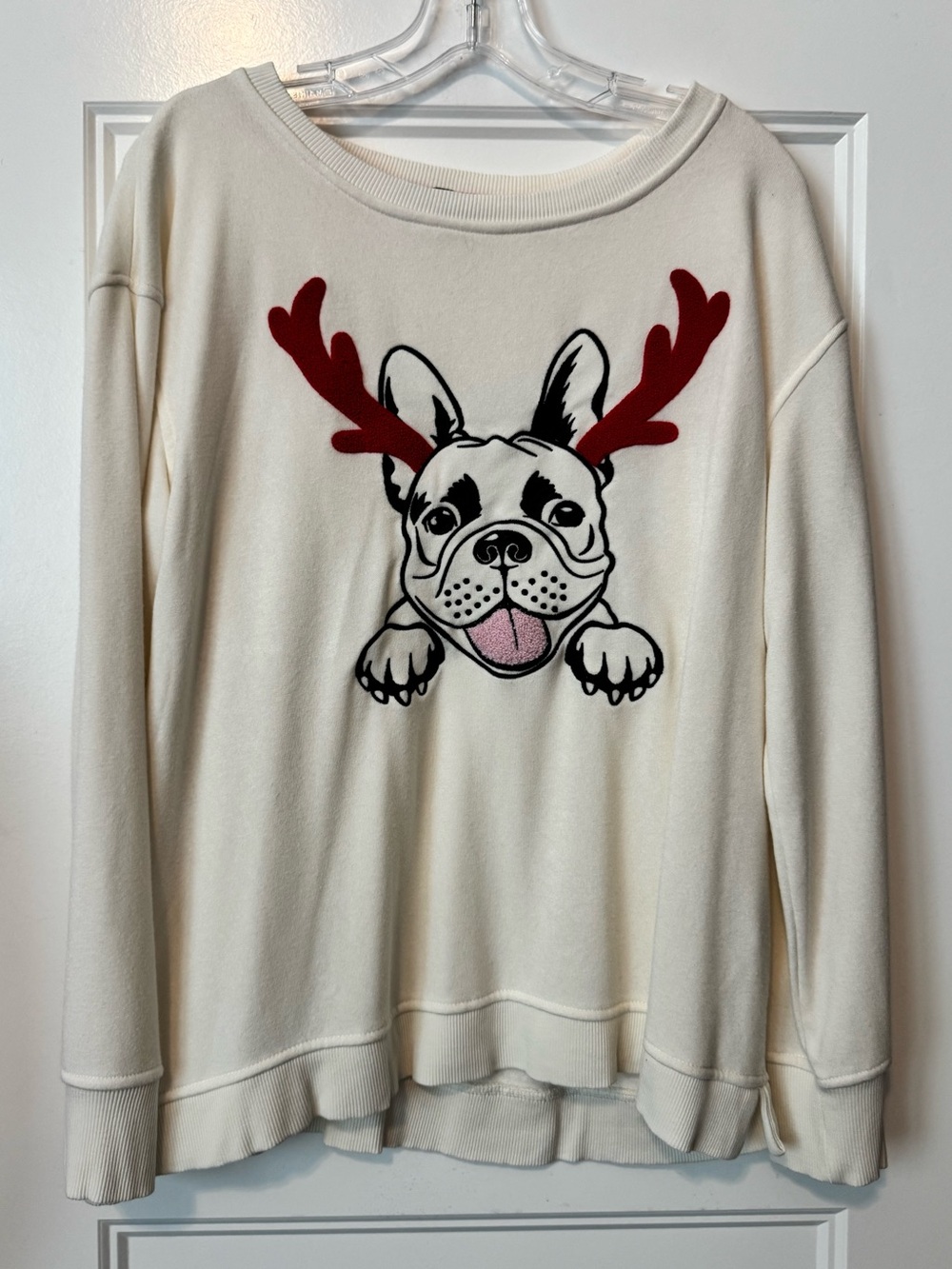 Jane & Delancey Reindeer French Bulldog Sweatshirt — Size L